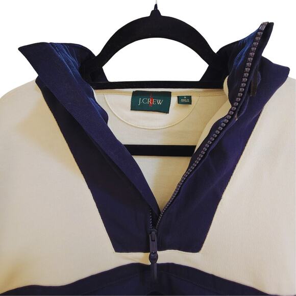 J.CREW Navy / Ivory Hooded Rugby Anorak Sweatshirt Mens S Comfy Pocket Training - Picture 6 of 16